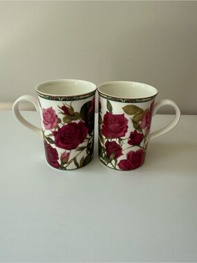 Royal Bones Pink Rose Porcelain Mugs - Pair